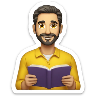 Armenian men with the yellow clothes reading book and looking at camera and smiling  sticker