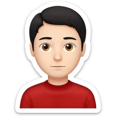 emoji of a guy with a red sweater, brown eyes, and black hair, neutral expression sticker