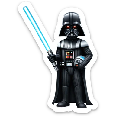 darth vader with a saber light and a stopwatch sticker