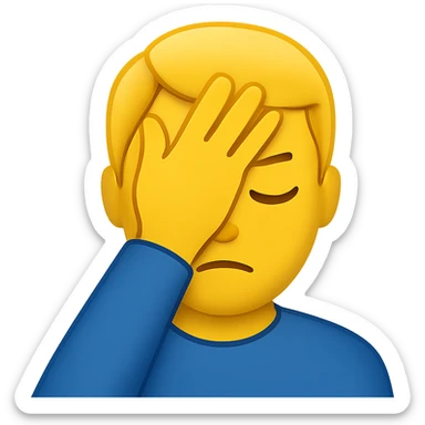 Create a very simple design of a facepalming person with yellow skin. The hand should be clearly hitting the forehead. Keep the background transparent. The style should be clean and minimalistic to emphasize the gesture clearly. sticker