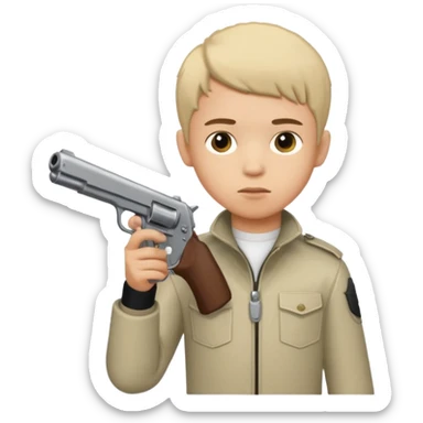 boy with an Edgar haircut holding a gun, side view sticker