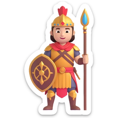 cartoonish smiling warrior holding spear sticker