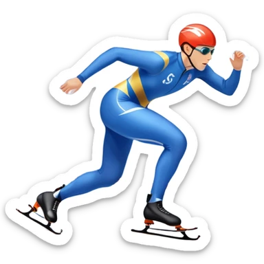 An icon showing a speed skater gliding on a professional oval ice track, captured in mid-motion with aerodynamic posture and sleek skates. The background features snowy mountains, flags, and a clear blue sky. Transparent background reflects the speed and elegance of the sport. sticker