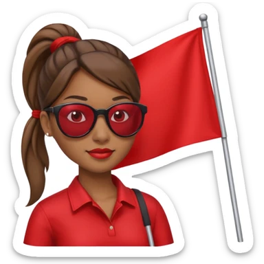 Una mujer morena con una coleta y gafas de sol y una bandera roja en la mano sticker