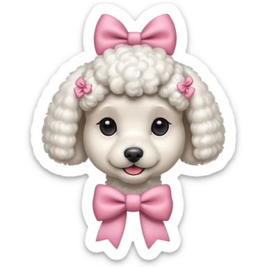 Cute white poodle wearing a bow sticker