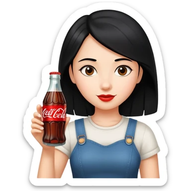 girl with black hair holding a coca cola bottle sticker