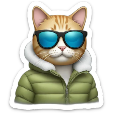 Cat with sunglasses wearing puffer jacket sticker