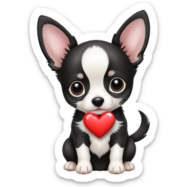 Black and white chihuhua with a heart cute sticker