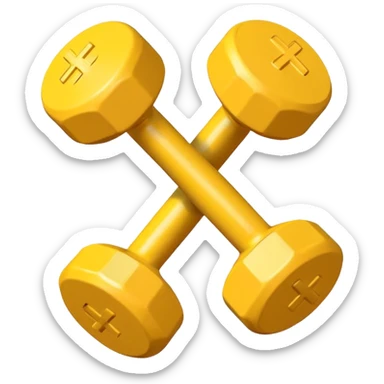 Generate a high-quality image of two cute, small yellow dumbbells for home workouts stacked in a cross shape on a plain white background, roun
 sticker