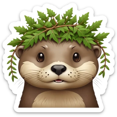 confused otter face with thorny brambles directly wrapped around its head, no crown shape, just thorny branches encircling the face sticker