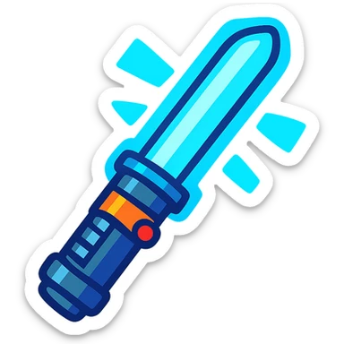 stylized lightsaber glowing blue, inspired by Star Wars, vibrant toon style sticker