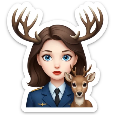 KGB agent girl with deer antlers, blue eyes  sticker