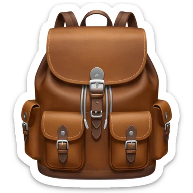 Draw a leather backpack, using a front camera with a 75-degree angle from the ground. sticker