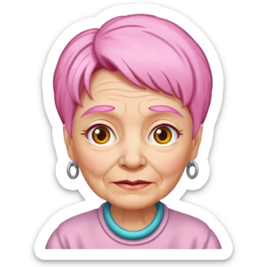 pink haired grandma with wrinkles sticker