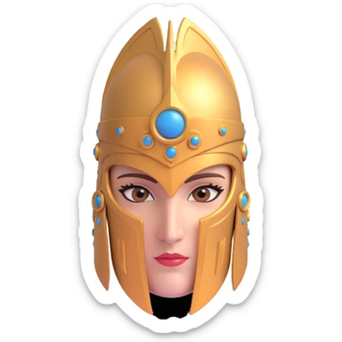 3D avatar of Athena, close-up face, wearing a crested helmet, intelligent eyes, ancient Greek style sticker