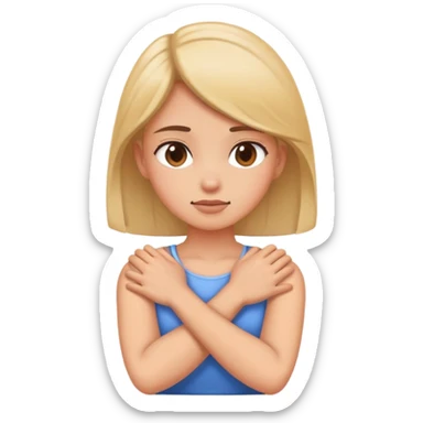 Girls arms crossed grabbing her neck sticker