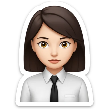 Mujer de pelo cafe oscuro y tez blanca, solo con camisa blanca y corbata/pañoleta negra sticker