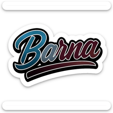 Text image of the name 'Barna' in a modern, dynamic font with masculine gradient colors including blue, green, gray, dark burgundy, brown, and dark blue shades. The text has a thin white outline, a dark outer contour, and an underline. The style is inspired by the Péter sample image. Size 1000x1000 px, PNG format, transparent background. sticker