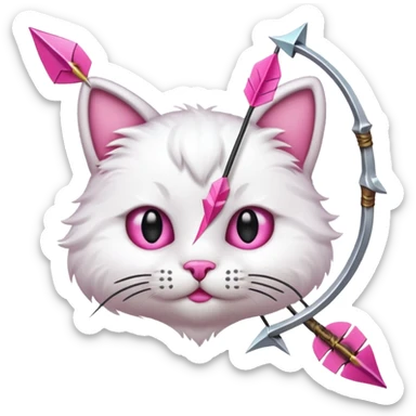 Emoji cat head white emoji with pink bow and arrow sticker