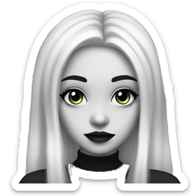spooky girl, pale skin, split dye hair (black and white) sticker