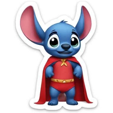 stitch wearing a red cape and bikini on his ears sticker
