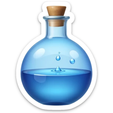 FANTASY MAGIC MANA BLUE POTION TILTED TO THE LEFT IN A CIRCLE BOTTLE very glossy sticker