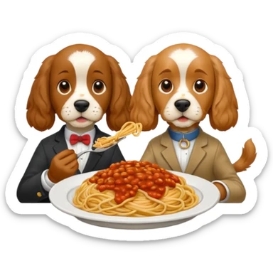 American Cocker Spaniel and Mongrel Eat Spaghetti Between Them sticker
