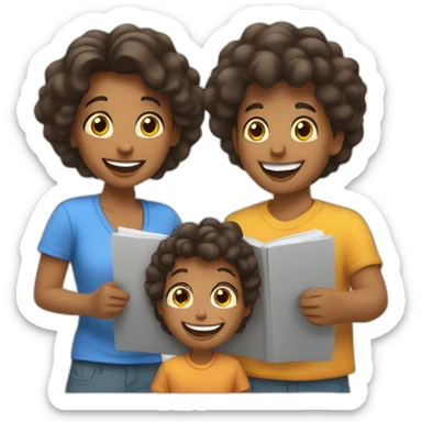 happy family of 5 writing together sticker
