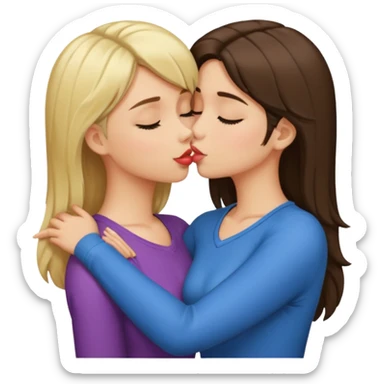 blond girl kissing brunette girls neck sticker