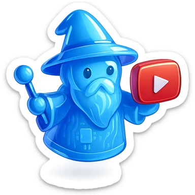 wizard with YouTube play button, glossy circuit style sticker