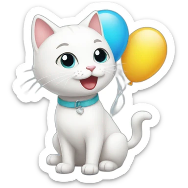 white-cat-Celebrating-balloons  sticker