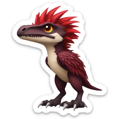Cool edgy Maroon-colored raptor with bright-red spiky mane full body sticker