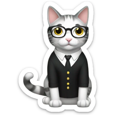 a cat teacher sit in a classroom with glasses and black dress sticker