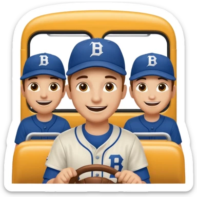 autobus de equipo llevando a egnte de basebal  y un chofer con b en la gorra sticker