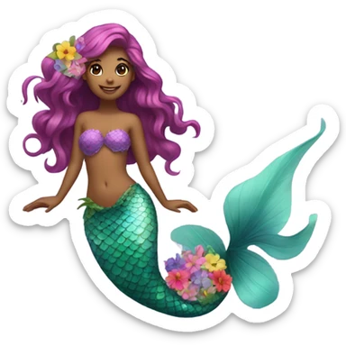 A pretty mermaid with flowers  sticker