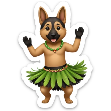German shepherd hula dancing with grass skirt  sticker