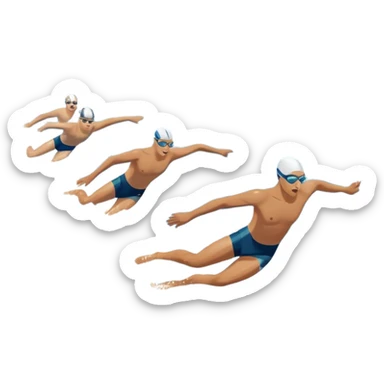 An icon featuring an Olympic swimming pool with multiple lanes and swimmers racing side by side. Splashes and lane dividers highlight the competition atmosphere. Transparent background emphasizes the energy, speed, and intensity of professional swimming events. sticker