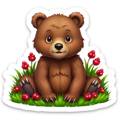 bear with berryes on grass pixar style sticker