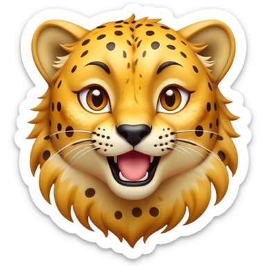 Cinematic Comical Cheetah Portrait Emoji, Head tilted dramatically with an exaggeratedly amused expression, featuring a striking, glossy golden Fur with bold spots, wide, expressive amber eyes filled with playful disbelief, Simplified yet hilariously expressive features, highly detailed, glowing with a slightly sassy glow, high shine, dramatic yet playful, stylized with an air of cheeky mischief, bright and endearing, soft glowing outline, capturing the essence of a spirited and over-the-top cheetah, so meme-worthy it feels like it could dash its way into internet fame instantly! sticker
