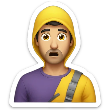 Armenian guy with yellow clothes shocked, covering his mouth with hand.  sticker