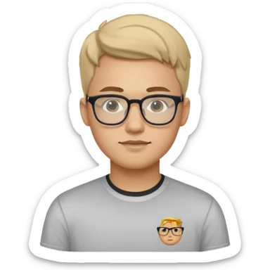 a man in his early 20s wearing glasses for a tech company sticker