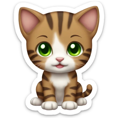 full body extremely cute kawaii brown tabby girl kitten with green eyes sticker