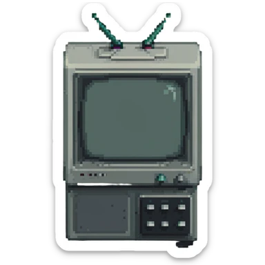 Pixelated old CRT television with knobs and antenna sticker