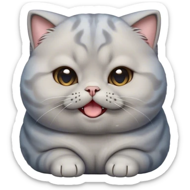 Cinematic Cute Chubby Grey Scottish Fold Cat Portrait Emoji, Adorable folded ears framing its round face, head tilted playfully and yawning, round and plump body with sleek soft grey fur and subtle blue undertones, Simplified yet adorable features, highly detailed, glowing with a warm, friendly glow, high shine, curious yet calm, stylized with a touch of whimsy, bright and endearing, soft glowing outline, capturing the essence of a mischievous yet loving and lazy kitty with those signature folded ears, so cute it feels like it could stretch out of the screen and cuddle! sticker