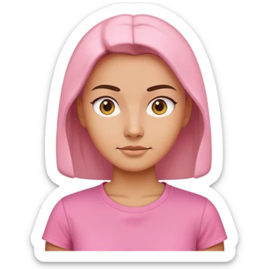 female character with oval-shaped head with flat top wearing a pink t-shirt sticker