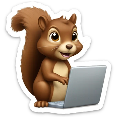 Concentrated brown squirrel with  laptop  sticker
