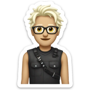 a cool guy with bleached hair, bondage hair, glasses sticker