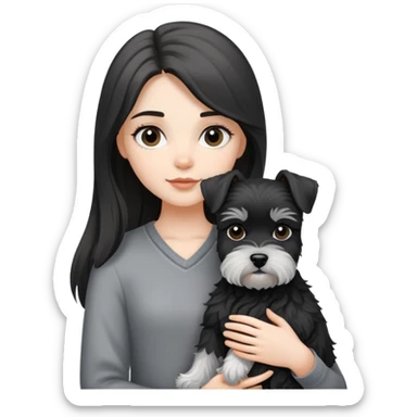 Long-haired girl holding a Black and white schnauzer sticker