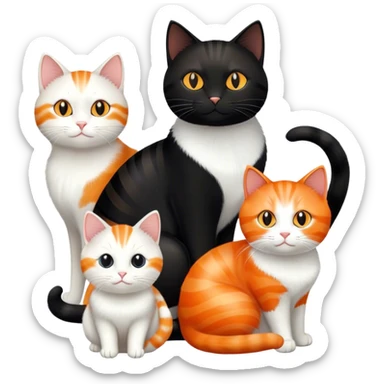 Black cat white cat orange cat and black cat again all next to eat other sticker