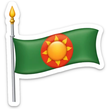 Flag with with 1 red, 1 white and 1 green (in that order) horizontal and an orange/yellow pointed sun in the middle sticker